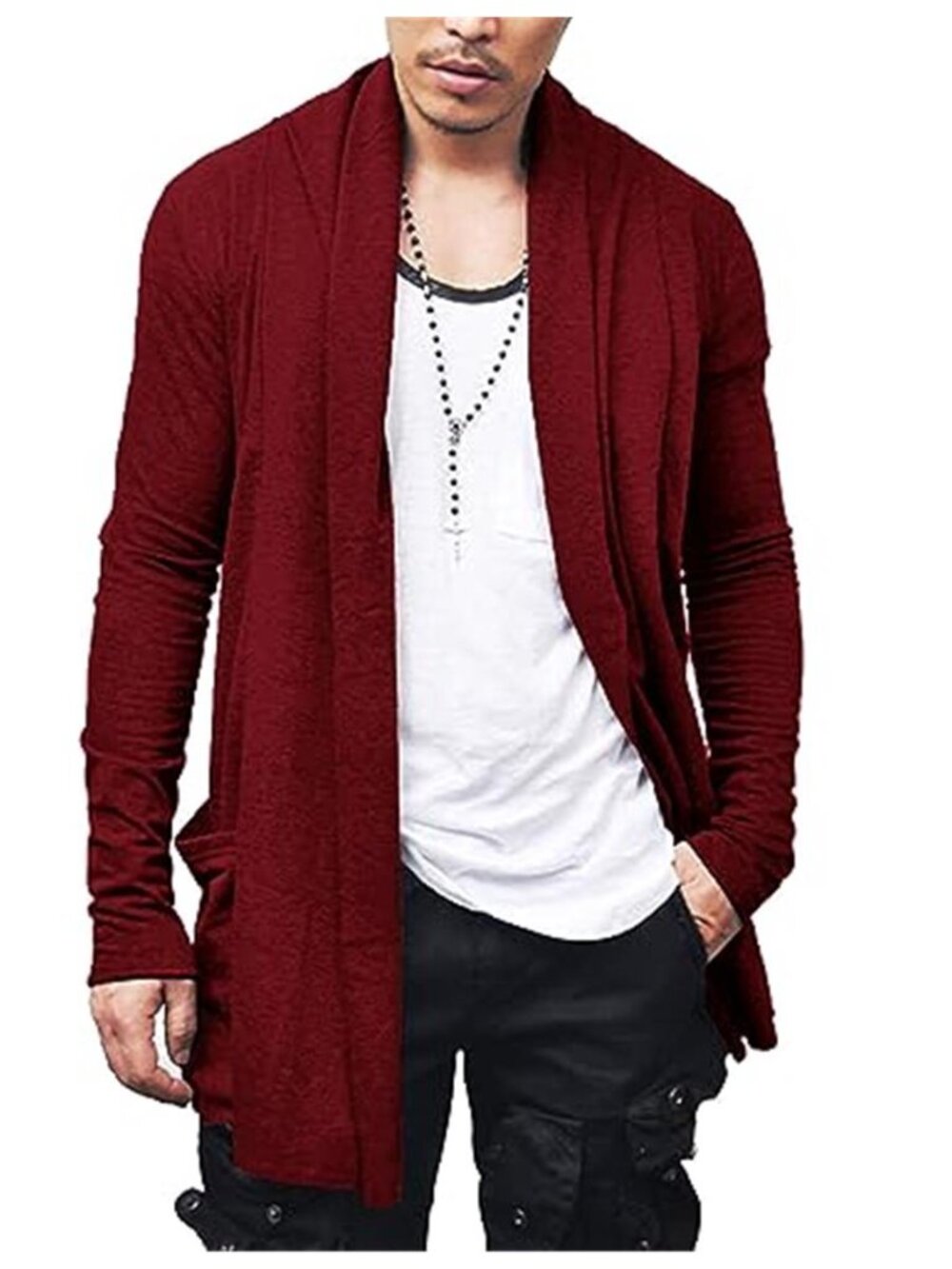 Mens Long Open Front Cardigan Lightweight Drape Sweater Casual Streetwear Coat